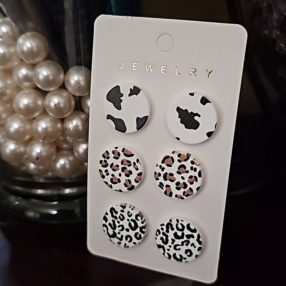 3 pair animal print stud earrings
